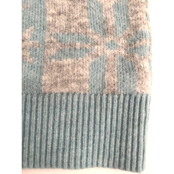 Loft Sweater L Light-Blue Gray Snowflakes Pullover Quart Zip Mock Neck Knit NWT - Picture 7 of 13